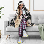 Watercolor Orchid Flower Pattern Print Hooded Blanket