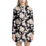 Watercolor Orchid Flower Pattern Print Hoodie Dress
