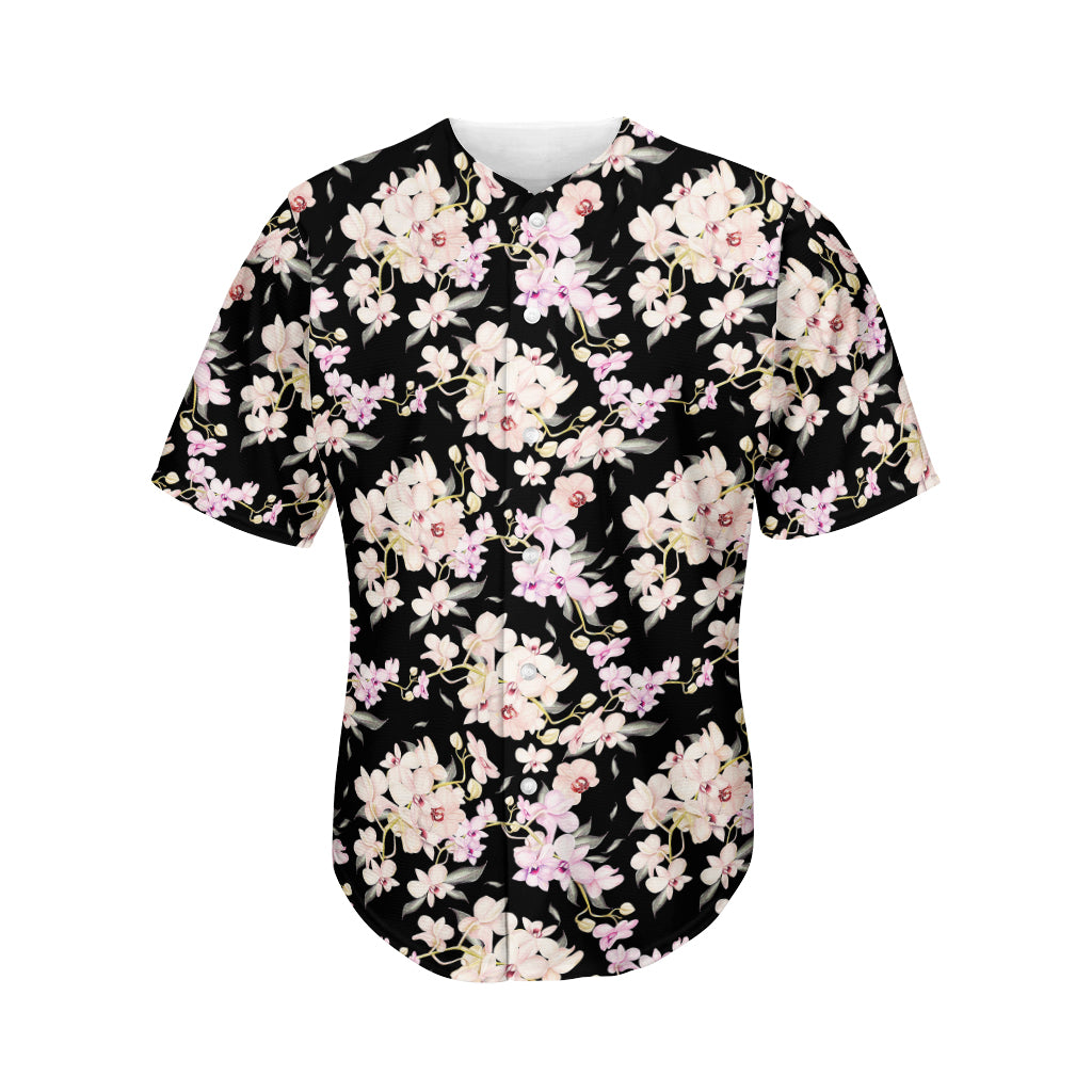 Watercolor Orchid Flower Pattern Print Men's Baseball Jersey