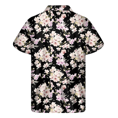 Watercolor Orchid Flower Pattern Print Men's Short Sleeve Shirt