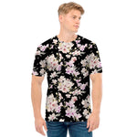 Watercolor Orchid Flower Pattern Print Men's T-Shirt