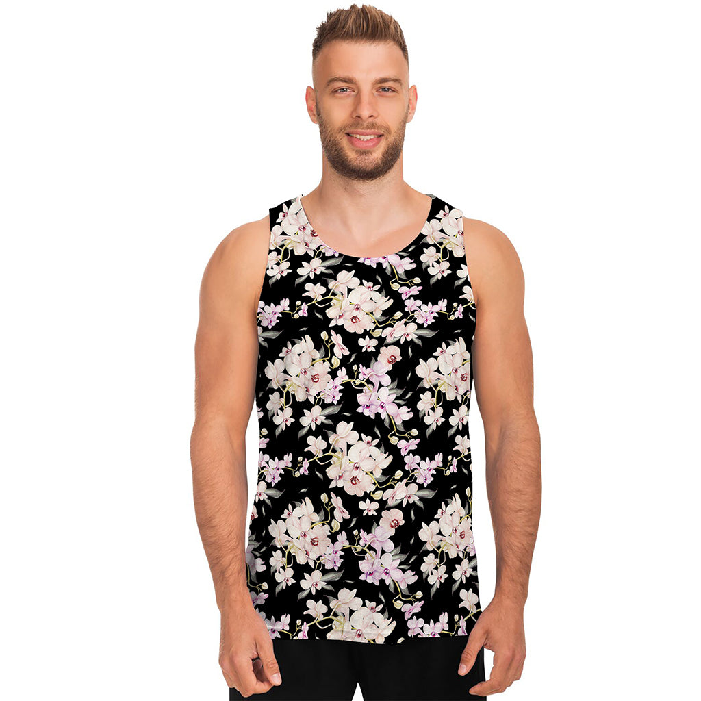 Watercolor Orchid Flower Pattern Print Men's Tank Top