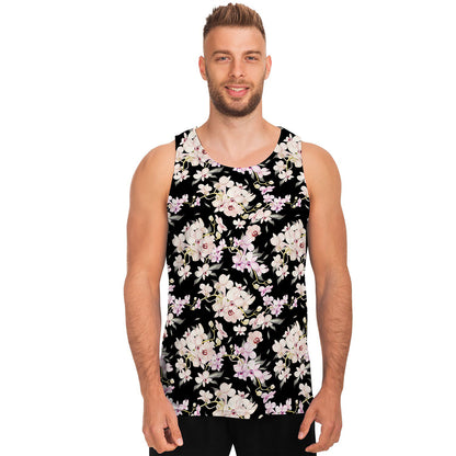 Watercolor Orchid Flower Pattern Print Men's Tank Top