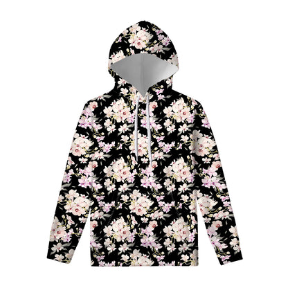 Watercolor Orchid Flower Pattern Print Pullover Hoodie