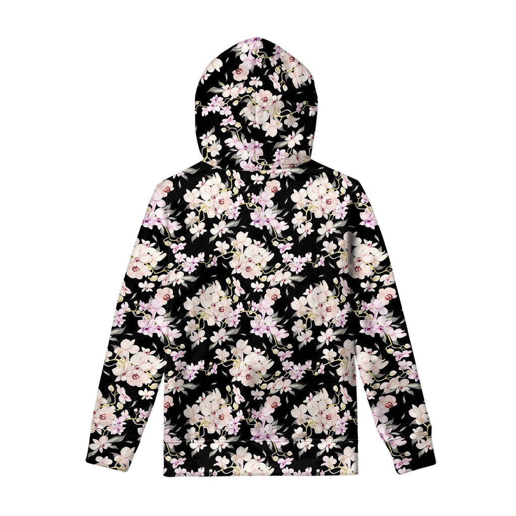 Watercolor Orchid Flower Pattern Print Pullover Hoodie