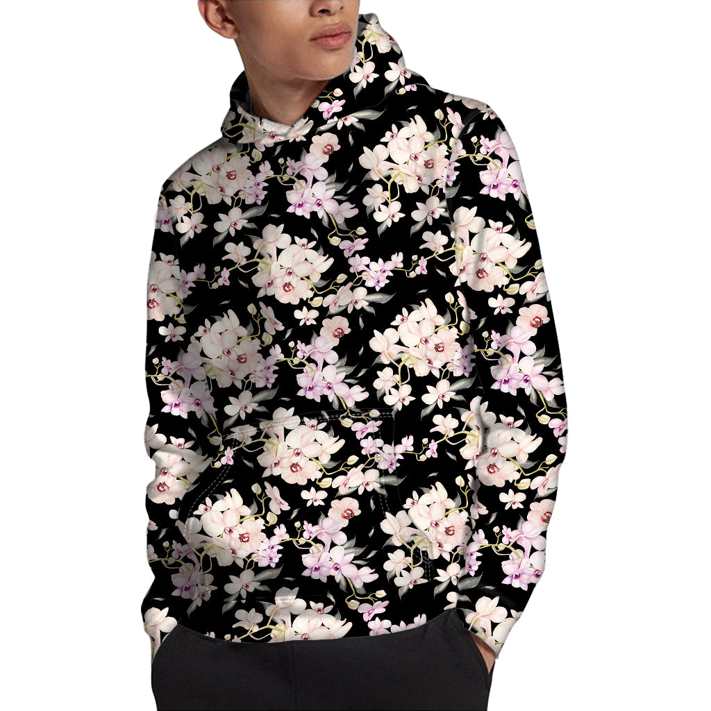 Watercolor Orchid Flower Pattern Print Pullover Hoodie
