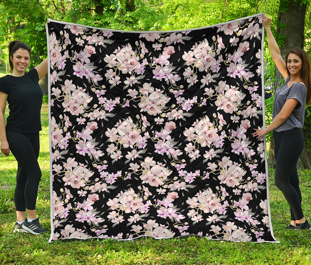 Watercolor Orchid Flower Pattern Print Quilt