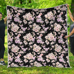 Watercolor Orchid Flower Pattern Print Quilt
