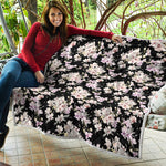 Watercolor Orchid Flower Pattern Print Quilt