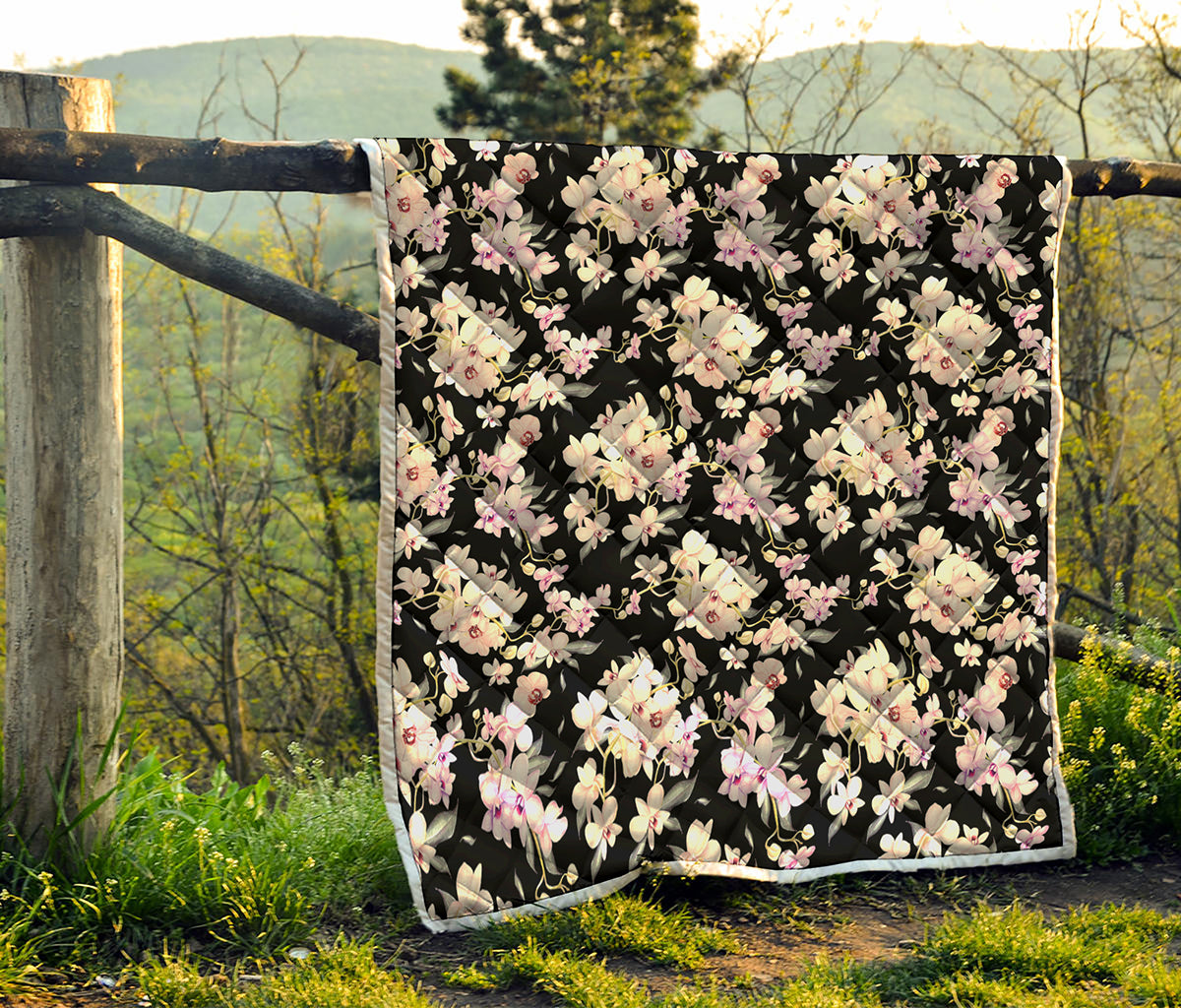 Watercolor Orchid Flower Pattern Print Quilt