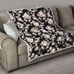 Watercolor Orchid Flower Pattern Print Quilt
