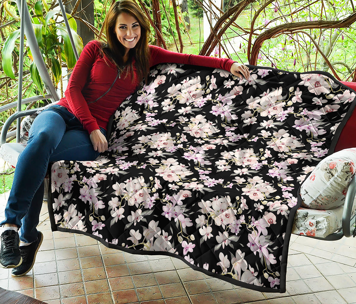 Watercolor Orchid Flower Pattern Print Quilt