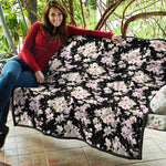 Watercolor Orchid Flower Pattern Print Quilt
