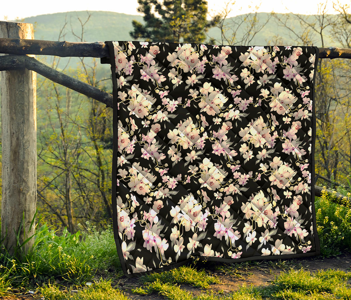 Watercolor Orchid Flower Pattern Print Quilt