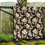 Watercolor Orchid Flower Pattern Print Quilt