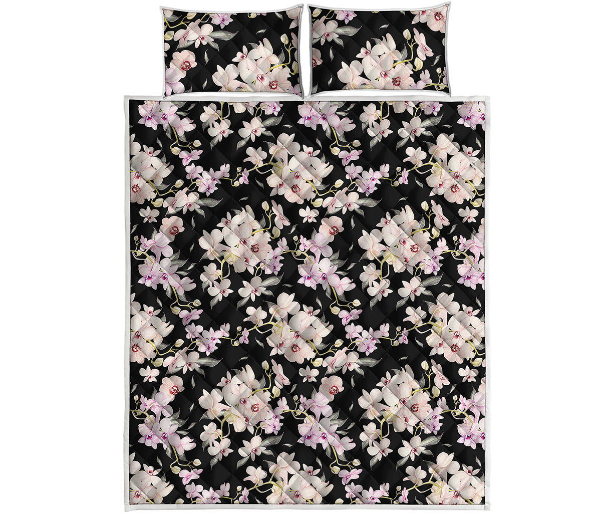 Watercolor Orchid Flower Pattern Print Quilt Bed Set