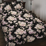 Watercolor Orchid Flower Pattern Print Quilt Bed Set