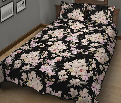 Watercolor Orchid Flower Pattern Print Quilt Bed Set