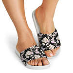 Watercolor Orchid Flower Pattern Print White Slide Sandals