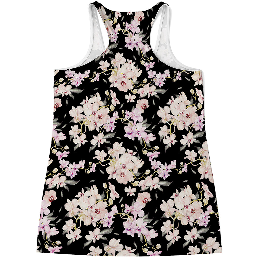 Watercolor Orchid Flower Pattern Print Women's Racerback Tank Top