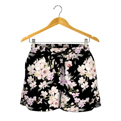 Watercolor Orchid Flower Pattern Print Women's Shorts