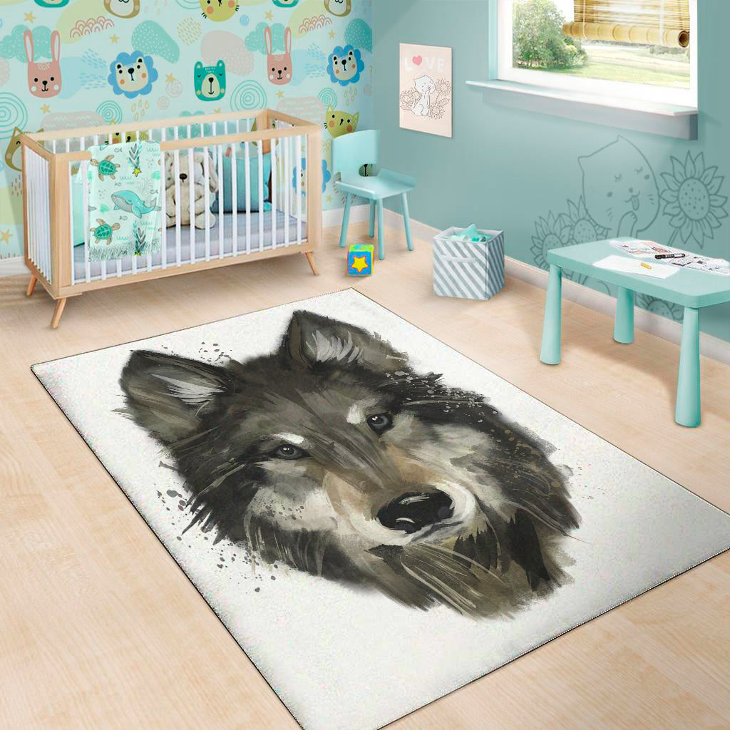 Watercolor Painting Wolf Print Area Rug