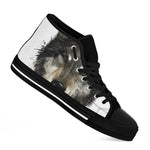 Watercolor Painting Wolf Print Black High Top Shoes