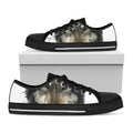 Watercolor Painting Wolf Print Black Low Top Sneakers