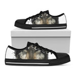 Watercolor Painting Wolf Print Black Low Top Shoes 