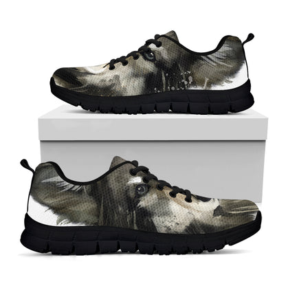 Watercolor Painting Wolf Print Black Sneakers