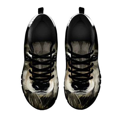 Watercolor Painting Wolf Print Black Sneakers