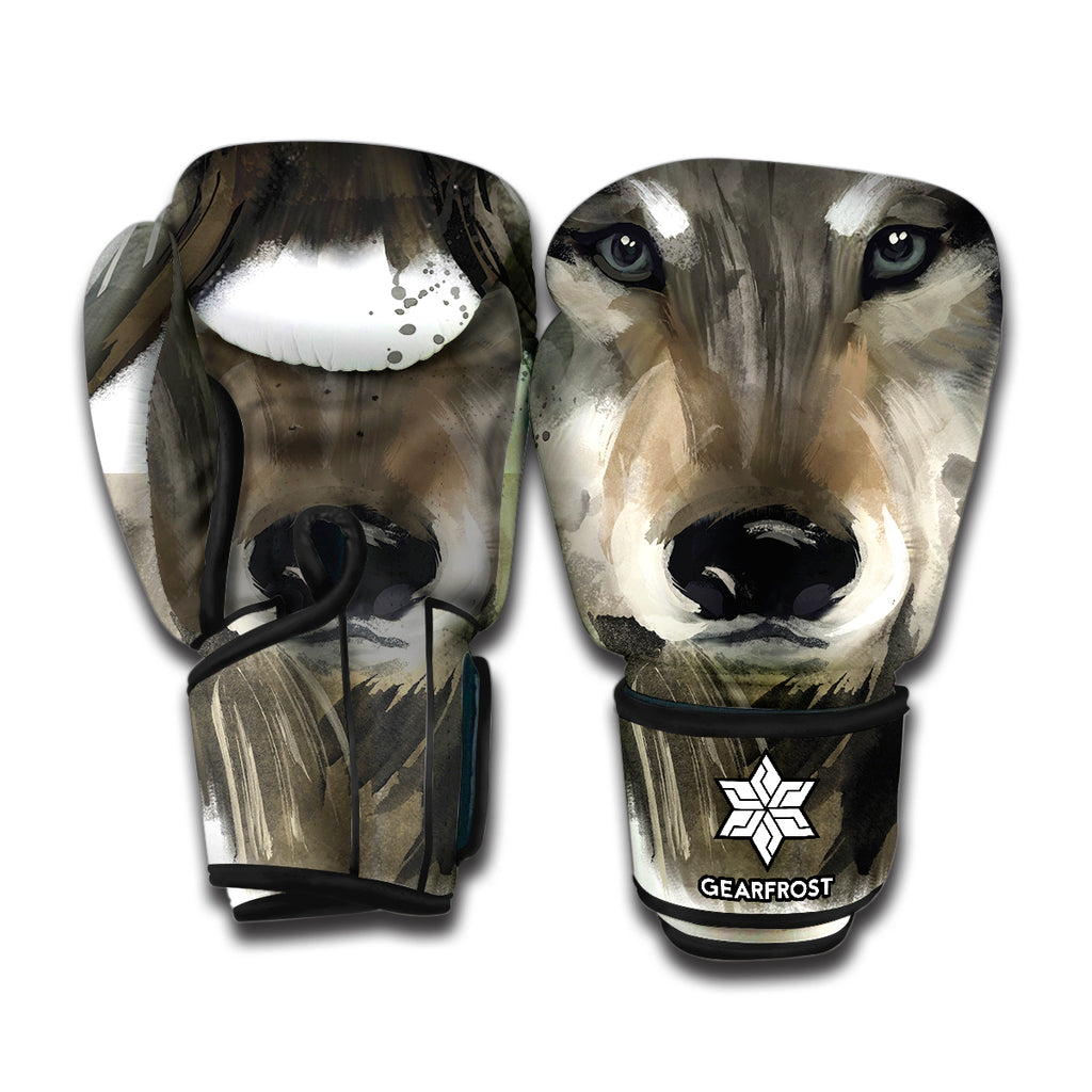 Watercolor Painting Wolf Print Boxing Gloves