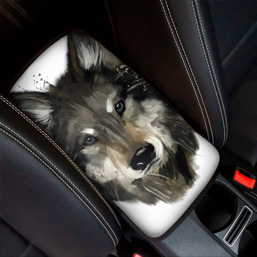 Watercolor Painting Wolf Print Car Center Console Cover
