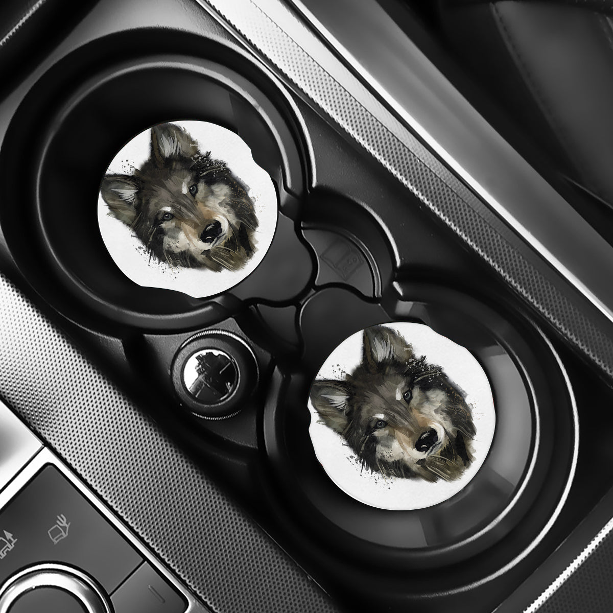 Watercolor Painting Wolf Print Car Coasters