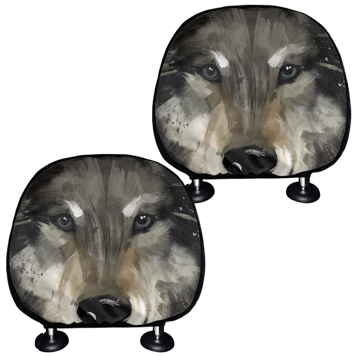 Watercolor Painting Wolf Print Car Headrest Covers