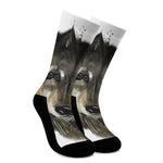 Watercolor Painting Wolf Print Crew Socks