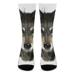 Watercolor Painting Wolf Print Crew Socks