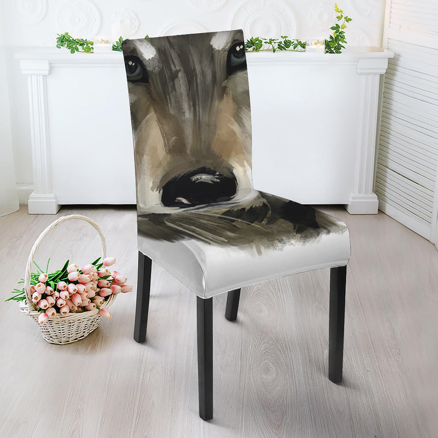 Watercolor Painting Wolf Print Dining Chair Slipcover