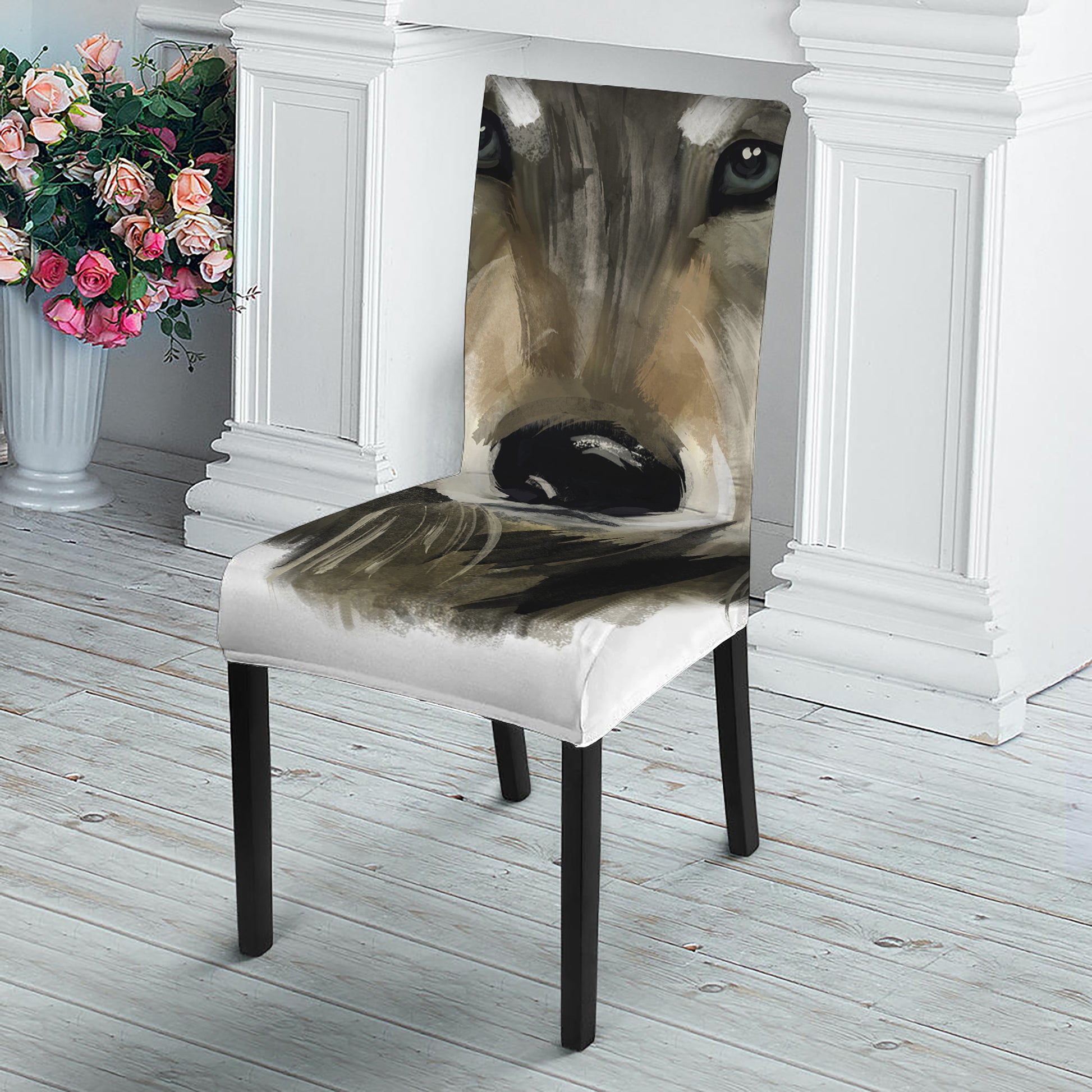Watercolor Painting Wolf Print Dining Chair Slipcover