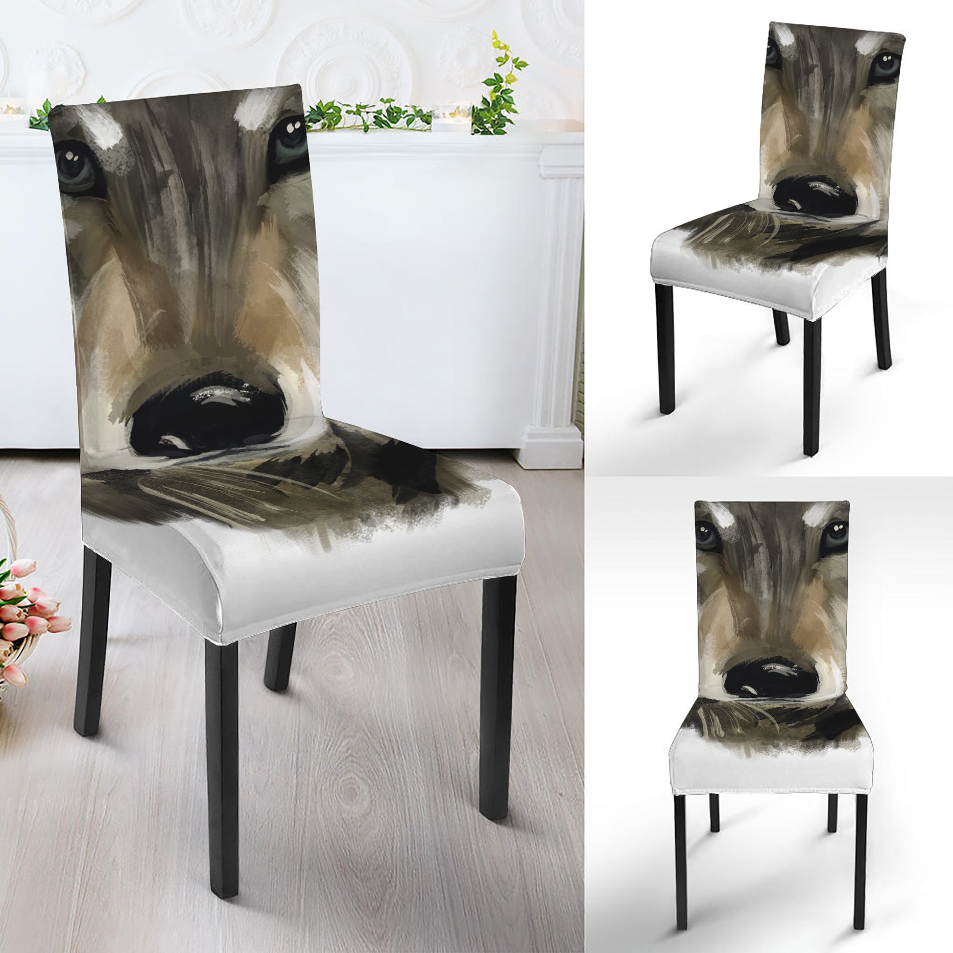 Watercolor Painting Wolf Print Dining Chair Slipcover