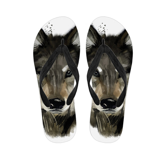 Watercolor Painting Wolf Print Flip Flops