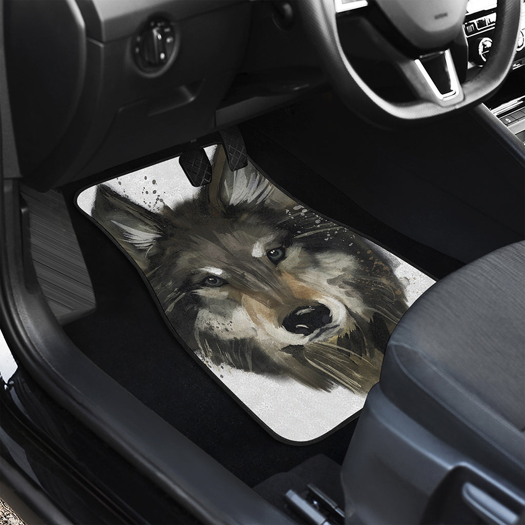 Watercolor Painting Wolf Print Front and Back Car Floor Mats