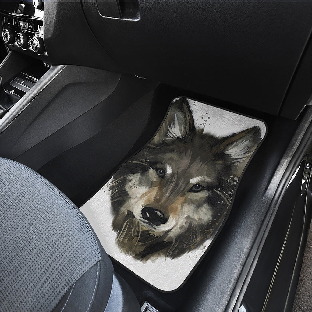 Watercolor Painting Wolf Print Front and Back Car Floor Mats