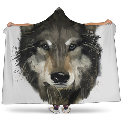 Watercolor Painting Wolf Print Hooded Blanket