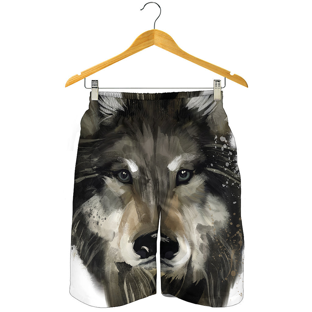 Watercolor Painting Wolf Print Men's Shorts