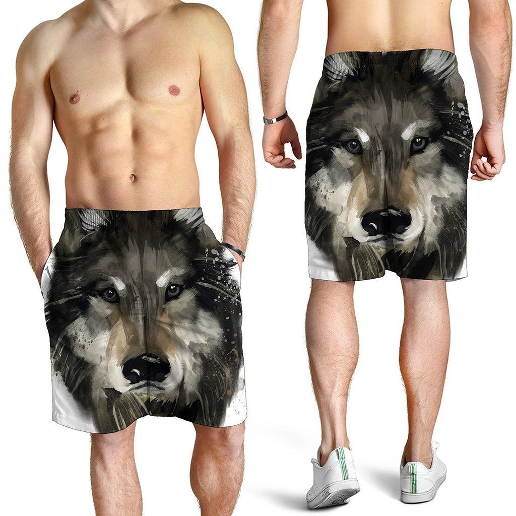 Watercolor Painting Wolf Print Men's Shorts