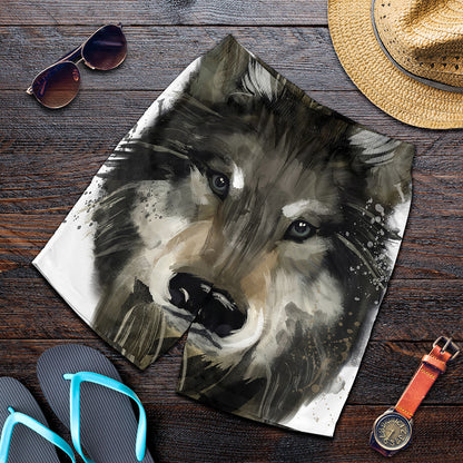 Watercolor Painting Wolf Print Men's Shorts