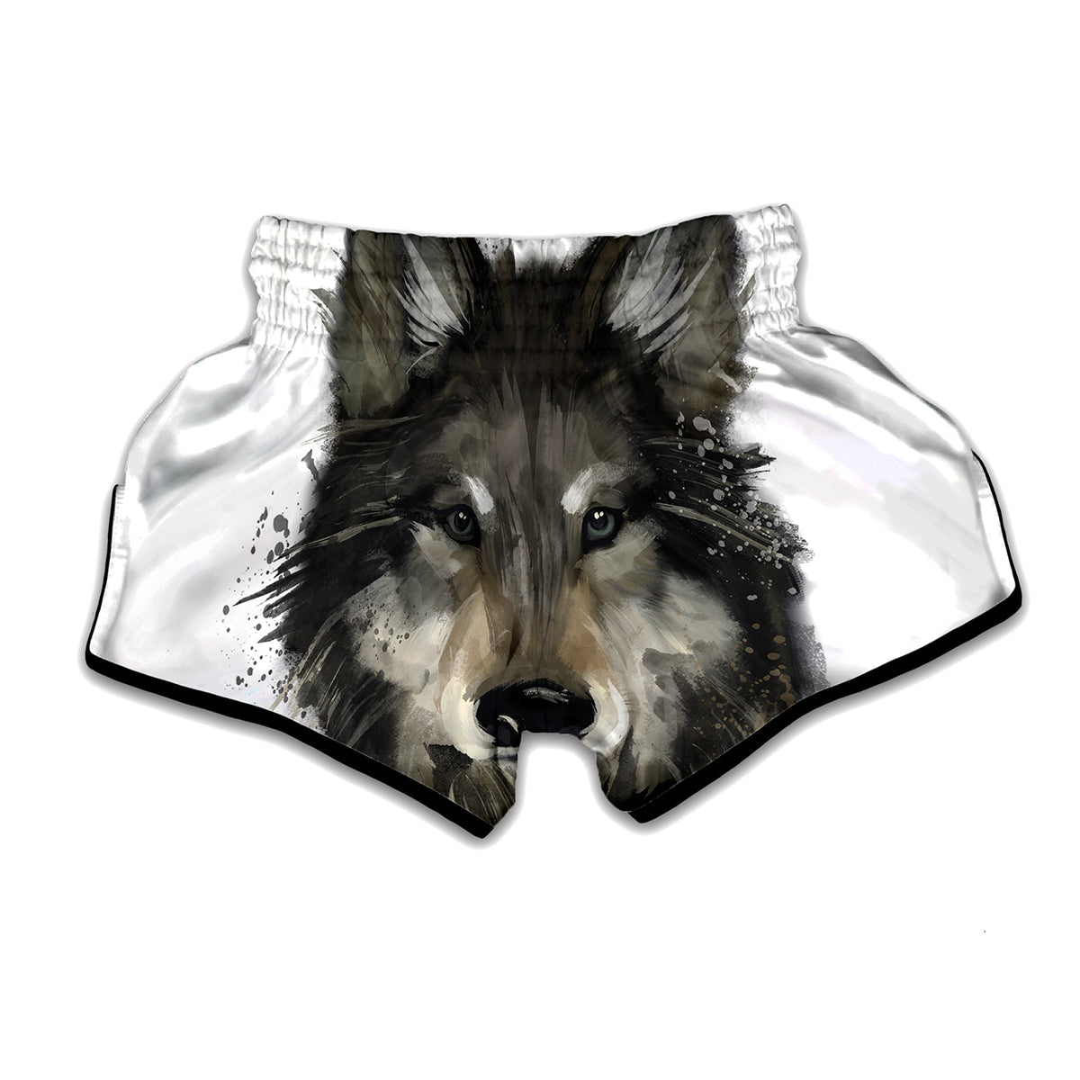 Watercolor Painting Wolf Print Muay Thai Boxing Shorts