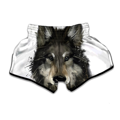 Watercolor Painting Wolf Print Muay Thai Boxing Shorts