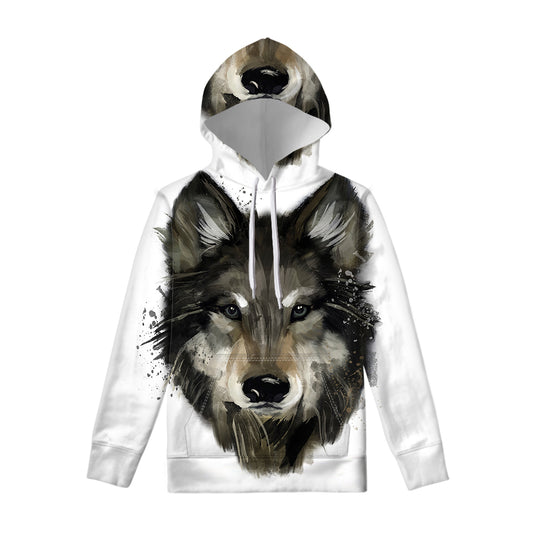 Watercolor Painting Wolf Print Pullover Hoodie